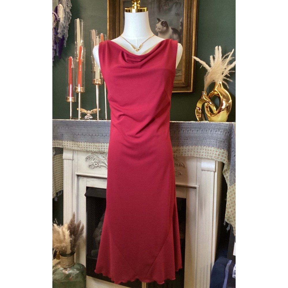 Express Red Cowl Neck Sleeveless Mermaid Midi Dress Size 3/4 Vintage Style